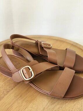 Naturalizer Meesha Tan Leather Slingback Sandals with Buckle 7.5M